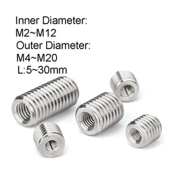 304 Stainless Steel Inside Outside Thread Adapter Screw M4 M5 M6 M8 M10 M12 M14 M16 M20 Wire Thread Insert Sleeve Conversion Nut