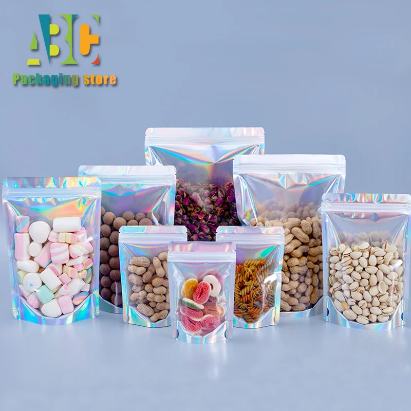 Custom Printed Laser Semi Transparent Standing Zipper Bag for Dry Fruits, Snacks,Packaging Pouch