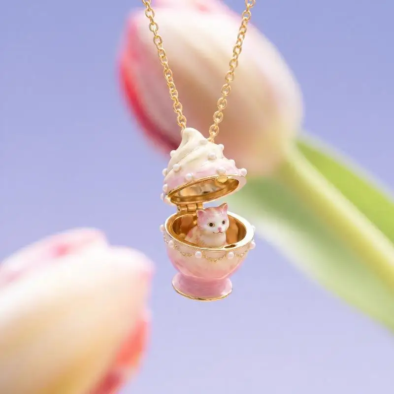 Miniature Food Play Necklace Creative Ice Cream Dessert Candy Jar Pendant Opening Animal Design Jewelry for Birthday Gift