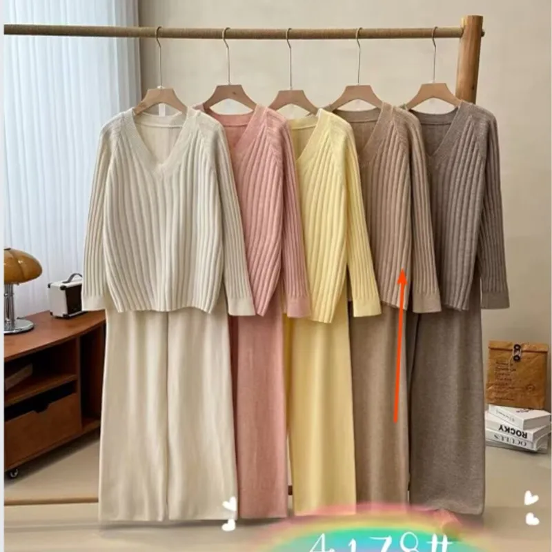 2025 casual duas peças roupa mulher 2 peças set it novo em conjuntos de correspondência de malha pulôver calças cor sólida confortável deslocamento