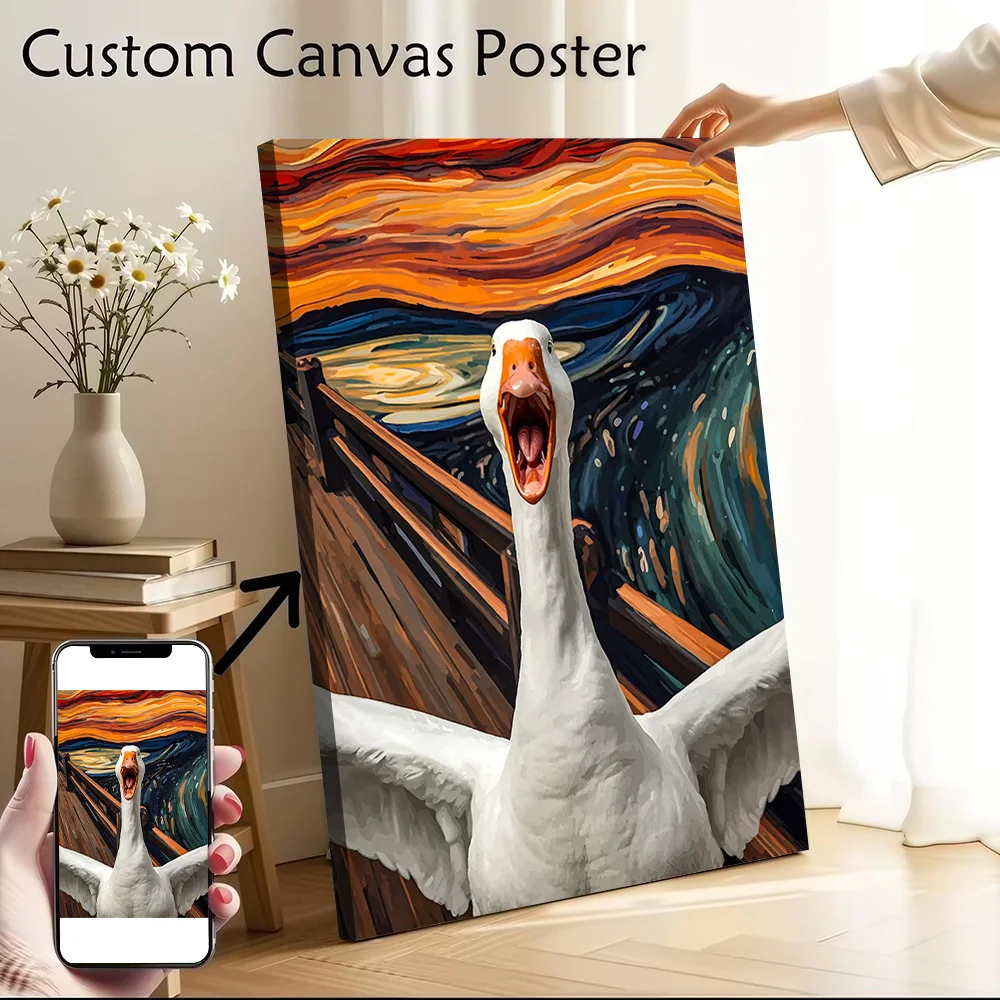Goose Screaming in Van Gogh Style Printed Canvas Wall Art Customizable Paintings Poster Perfect Gift for Bedroom Decoration Room