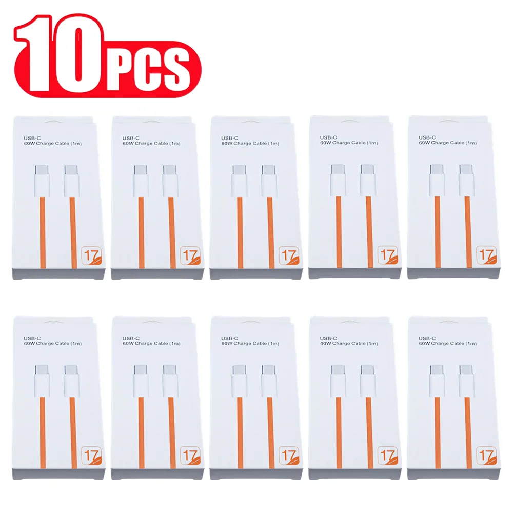 

10 PCS USB-C PD 60W Fast Charging Braided Cable For iPhone 15 16 Plus 17 Pro Max Samsung S24 S25 S26 Dual Type C Cables With Box