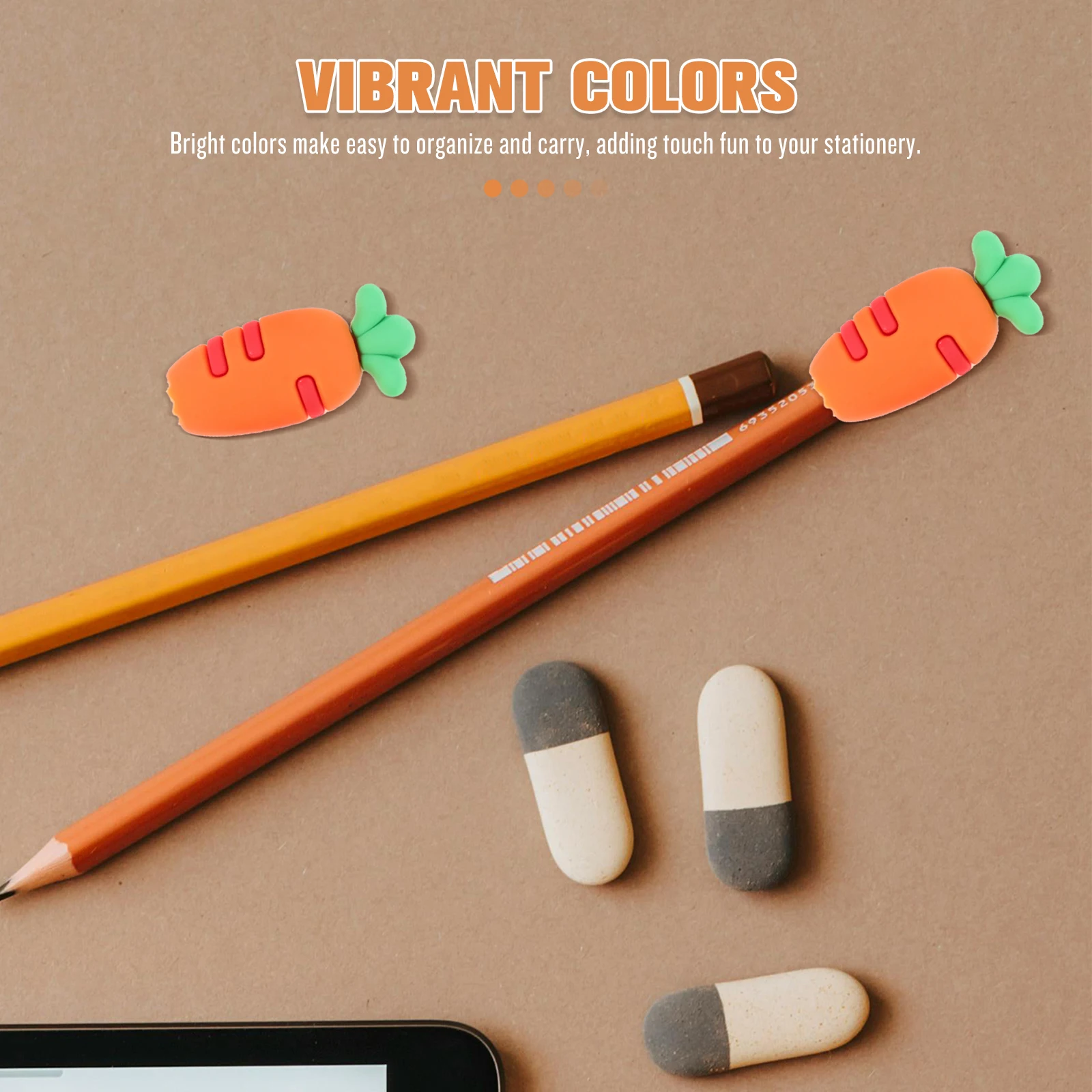 

3Pcs Carrot Shaped Fun Silicone Pencil Caps for Students Artists Office Home Use Kawaii Pen Holders