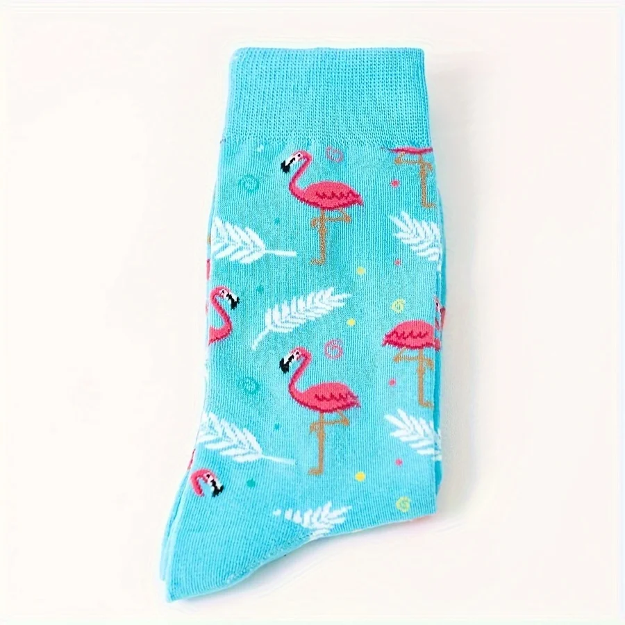 Calcetines de algodón con patrón de Flamenco de dibujos animados para hombre, medias de tubo medio, nuevo, otoño e invierno, un par