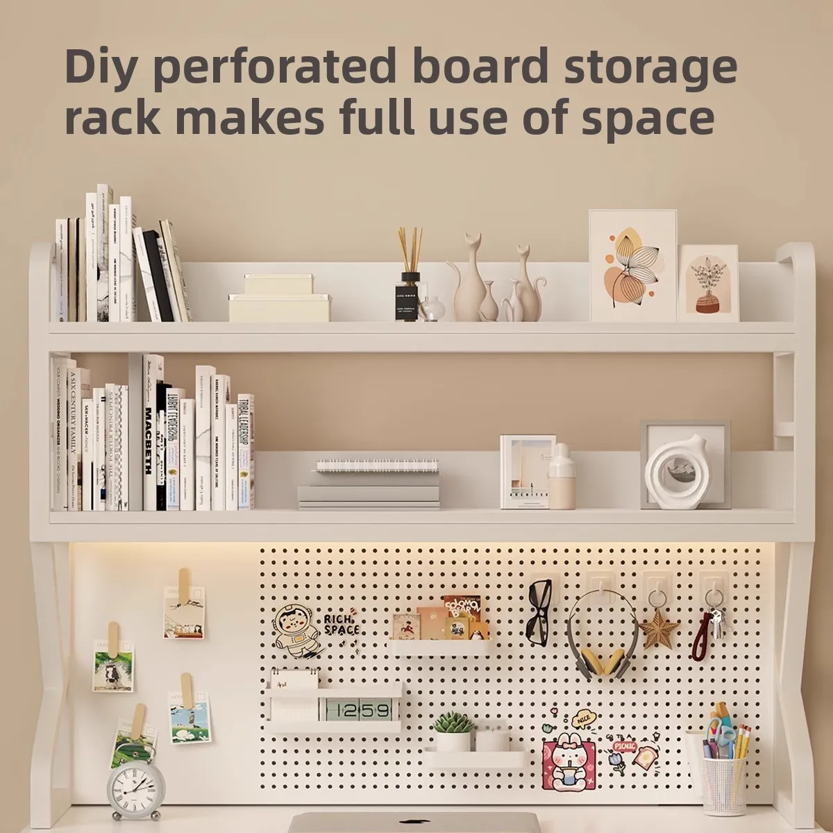 Student Desk Storage Shelf Multi-functional Desktop Multi-layer Finishing Bookshelf Wrought Iron Hole Board 50cm70cm90cm