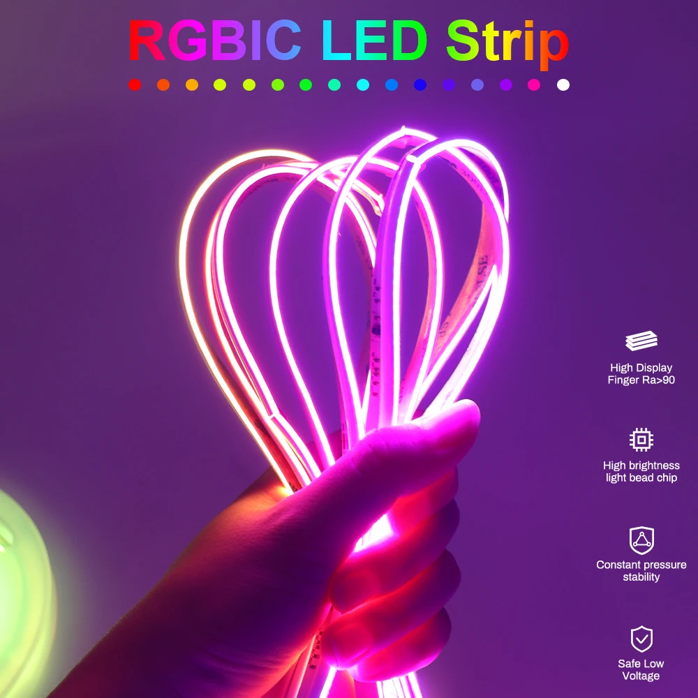 

Side Luminescence RGBIC LED Strip Bright High Density Flexible RA90 Dimmable Full color RGB Run Water WS2811LED LED Lights