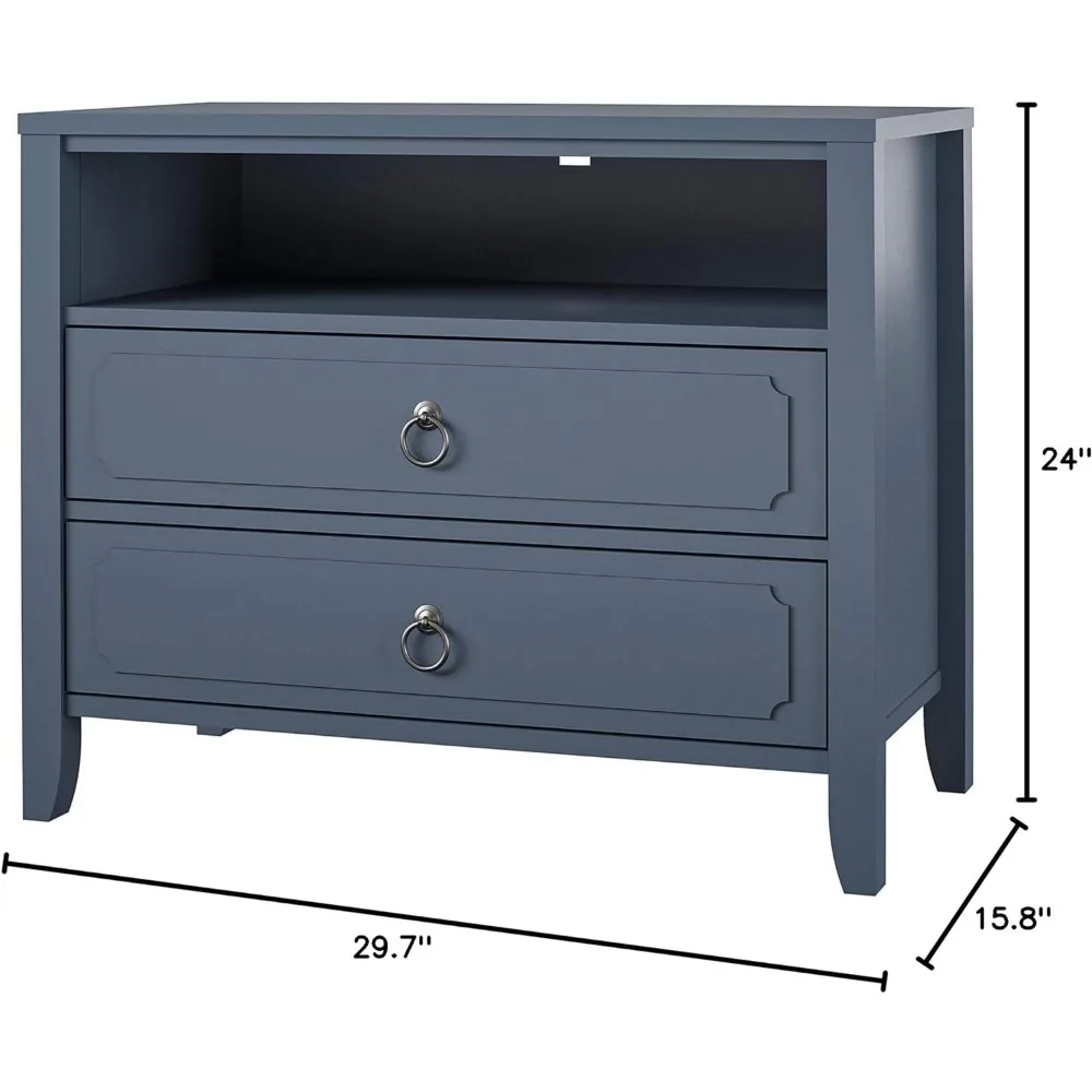 Her Majesty 2 Drawer Nightstand, Blue, Made of Painted MDF with Real Wood Legs, Suitable for Bedrooms and Living Rooms image 5