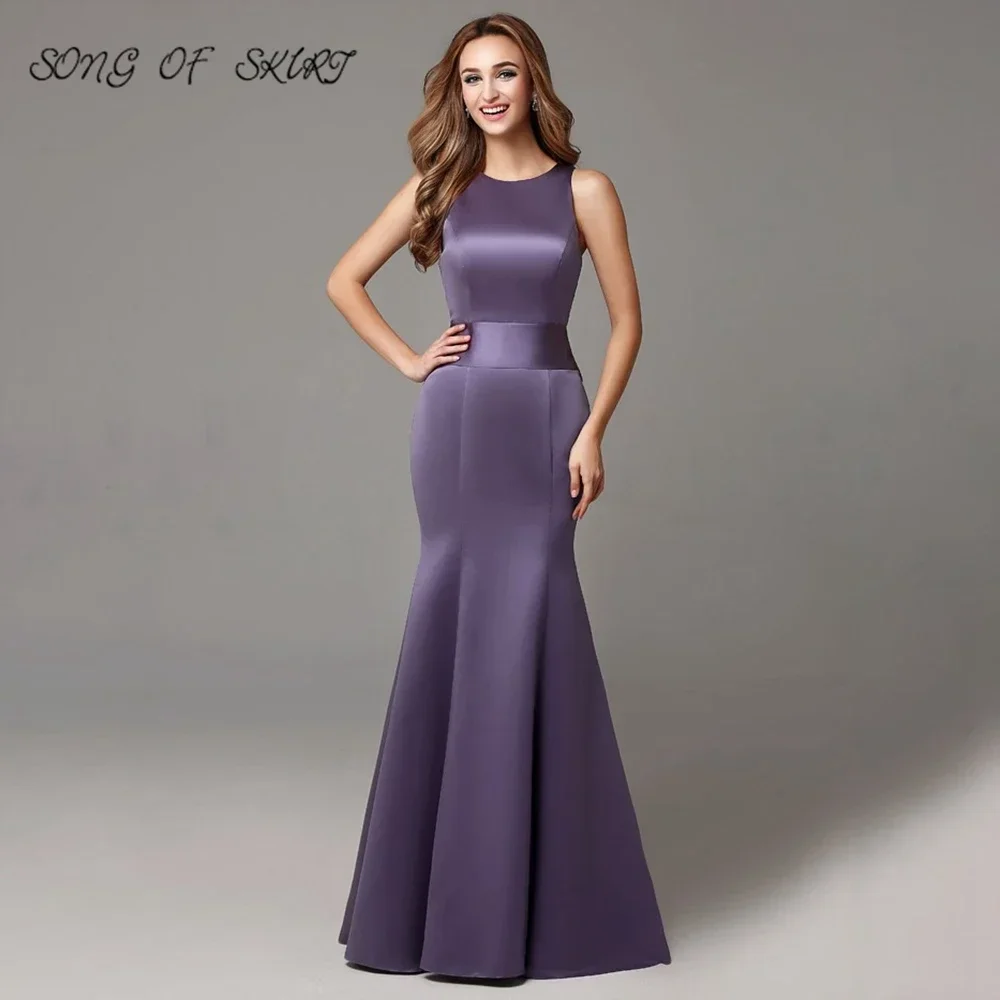 Customized 2024 Elegant Dark Purple Mermaid Evening Dresses O Neck Bowknot Long Plain Formal Holy Communion Party Gown