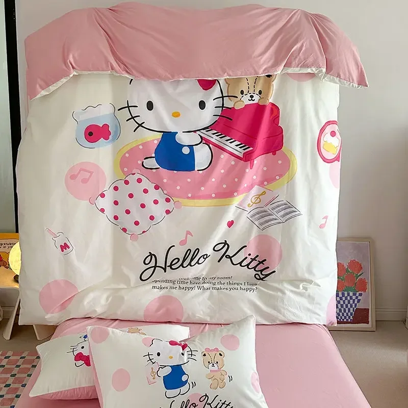 Sanrio Hello kitty My melody Kuromi Pochacco Mickey Minnie cute creative cartoon printed cotton bed sheet quilt set four pieces