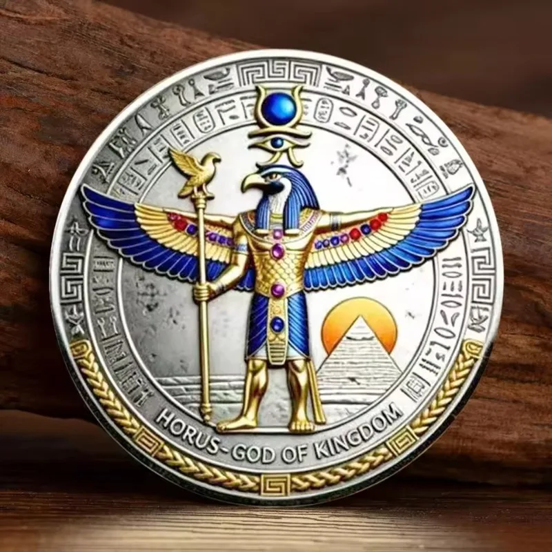 2D Horus God of Kingdom Ancient Silver Plated Collection Coin Eye of Horus Protection Power Token Egyptian Pharaoh Souvenir Gift