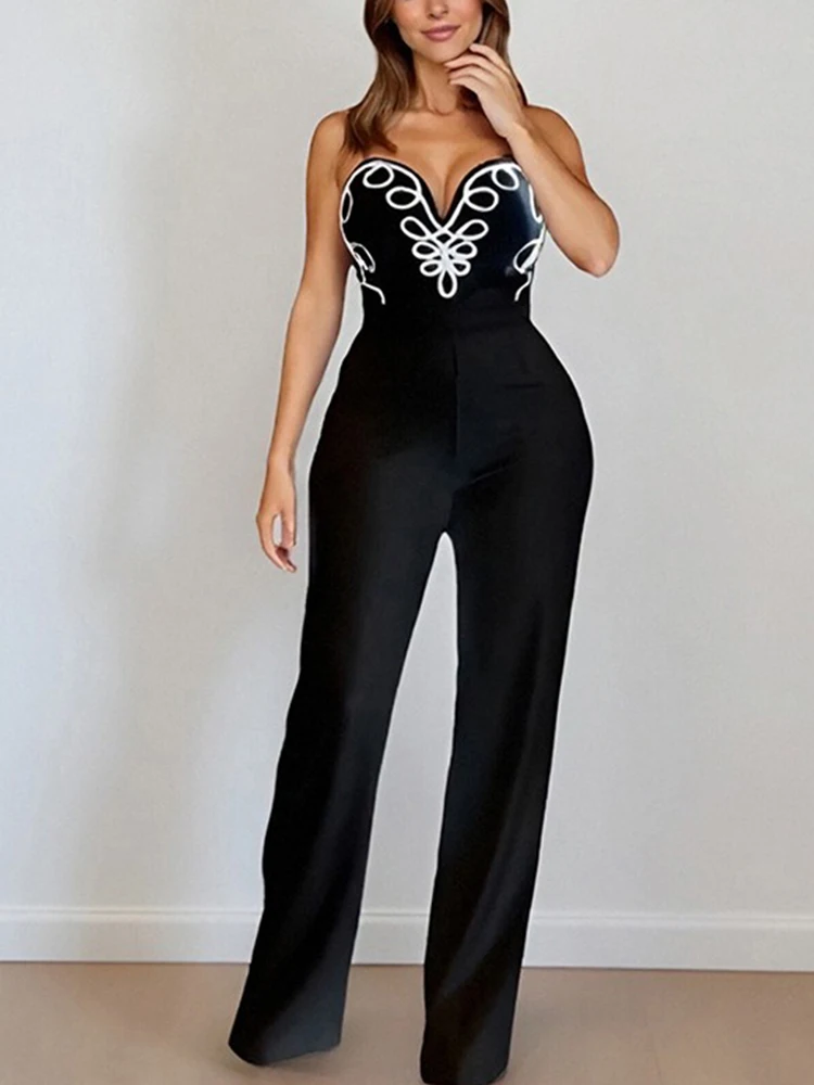Strapless Dames Jumpsuit Avondfeest 3D Sexy Jumpsuits Dames Outfit Transparante Spaghetti Chique en Elegante Jumpsuits