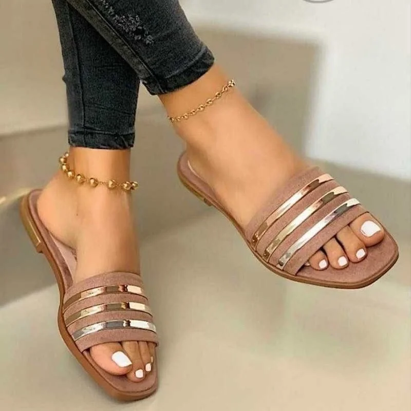 Shoes Summer Women 2023 Fashion Comfort Plus Size Slippers Women Sequined Flat Sandals Slippers Sandalias De Mujer