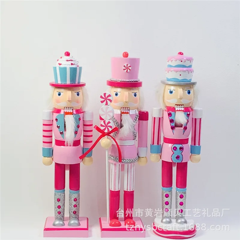 

35cm Pink Nutcracker Soldier Christmas Ornaments Wood Craft Nutcracker Puppet Figures Desktop Decoration New Year Christmas Gift