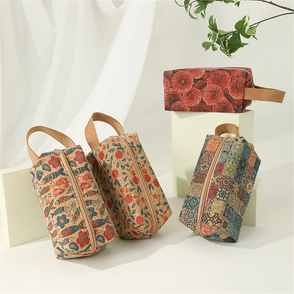 Cork Handheld Makeup Bag Portable Toiletries Bag Travel Storage Bag Large Capacity Skincare Storage Bag