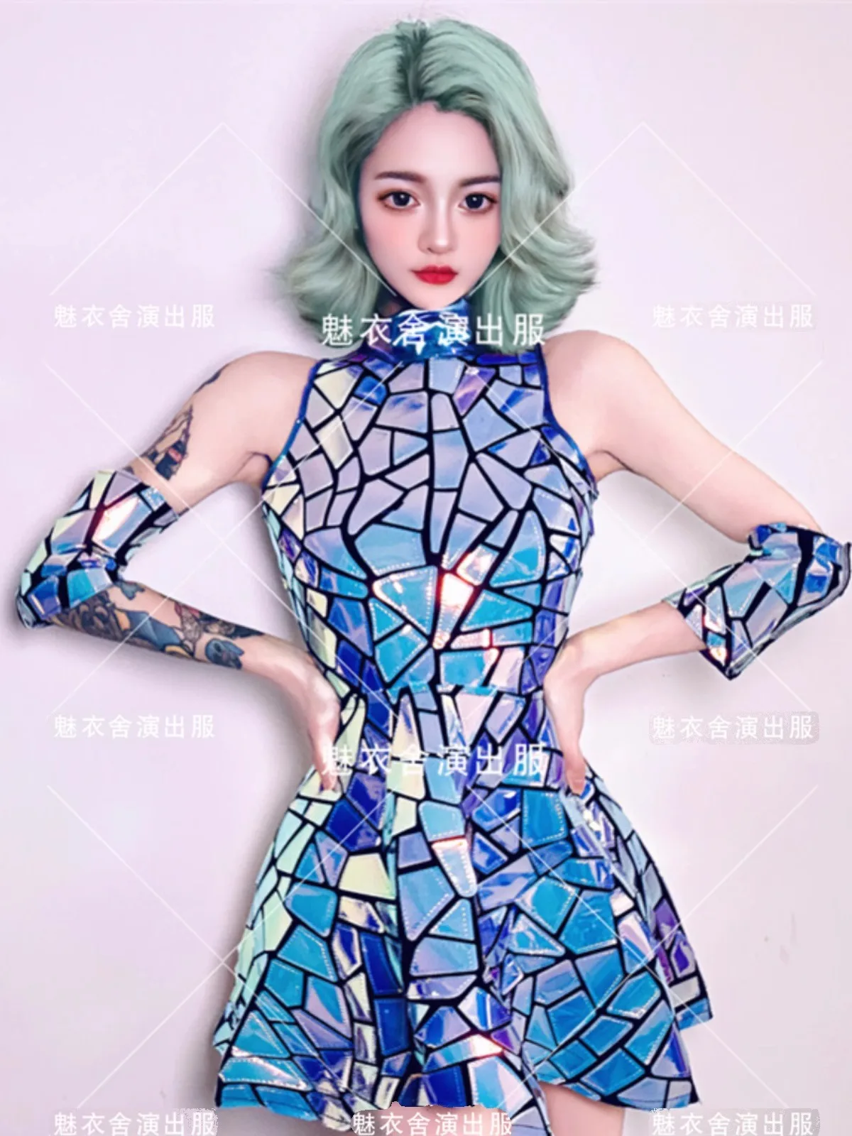 실버 미러 나이트 클럽 드레스 여성 저녁 생일 복장 민소매 반짝 이는 레이저 PU 바 Dj Gogo 댄서 가수 무대 의상