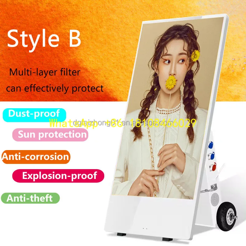 Portátil al aire libre inteligente conveniente batería de 43 pulgadas pantallas Led recargables cartel publicidad interior Digital
