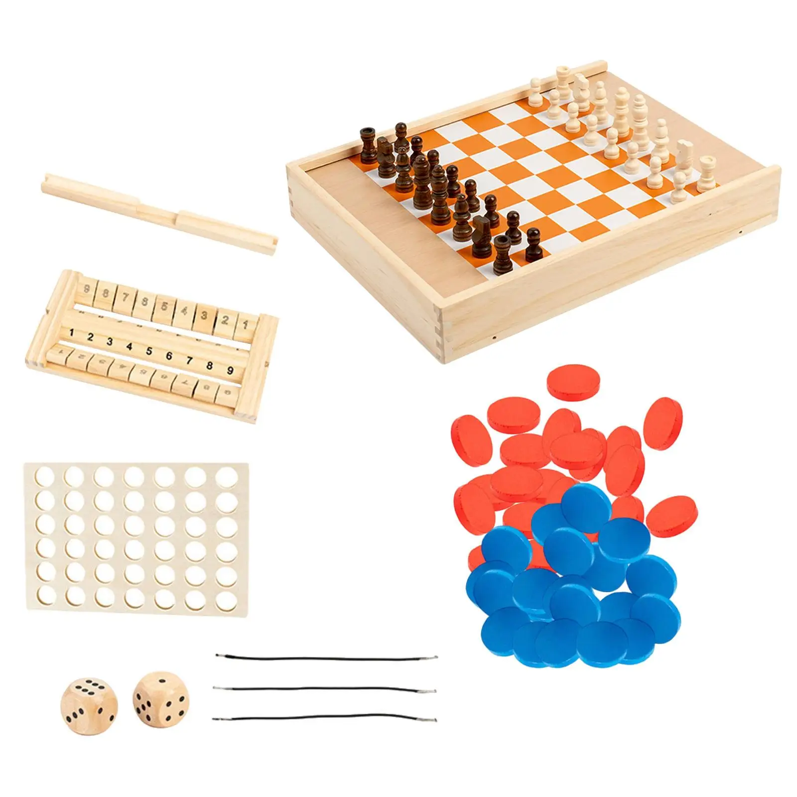 5 in 1 Wooden Board Game Set with Chess, Draughts Backgammon Games for Family,