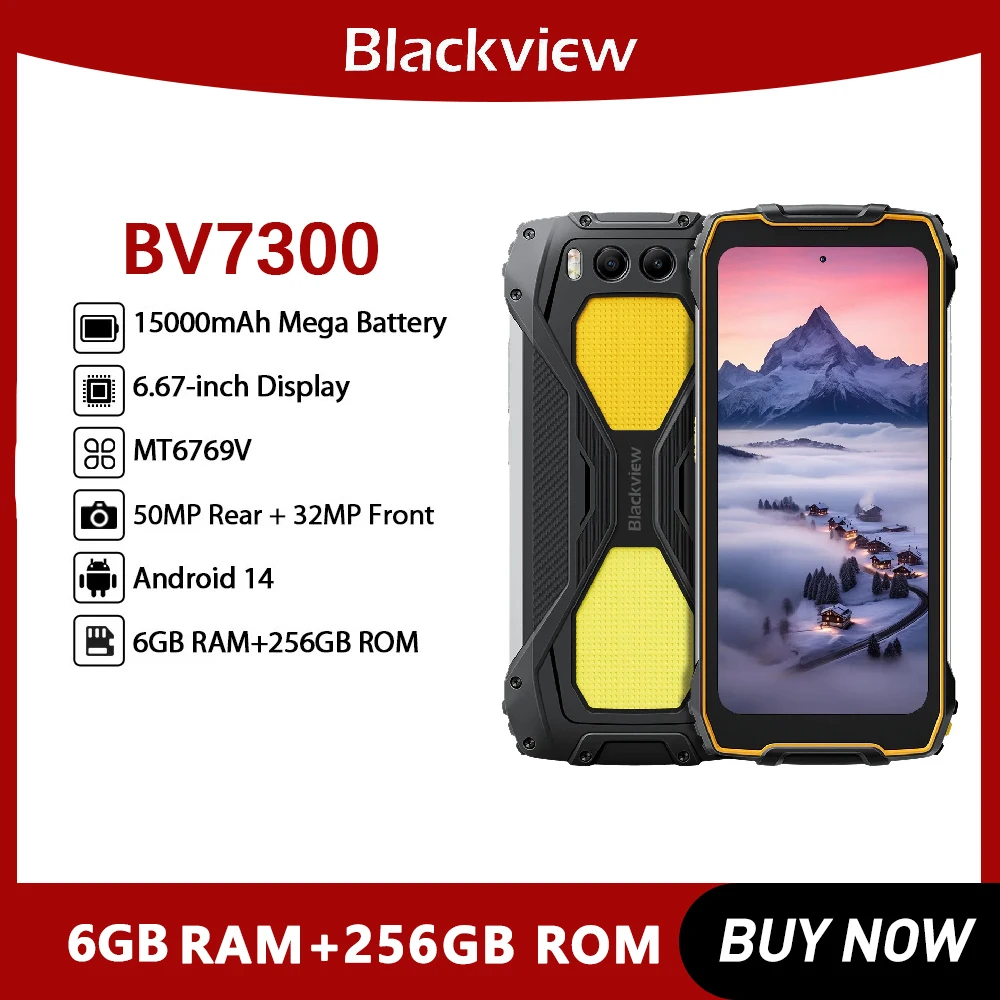 Blackview Rugged Phone BV7300 6GB+256GB 6.67'' 7680mAh 45W Fast Charge Android 14 MediaTek Helio G81 Octa Core 4G OTG Smartphone