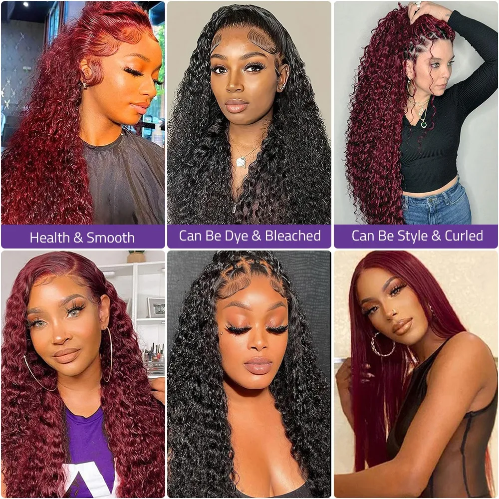 36 дюймов 99J Бордово-красный цвет Глубокая волна Парик фронта шнурка 200 Плотность 13x4 13x6 HD Прозрачный фронтальный парик шнурка 100% человеческие волосы