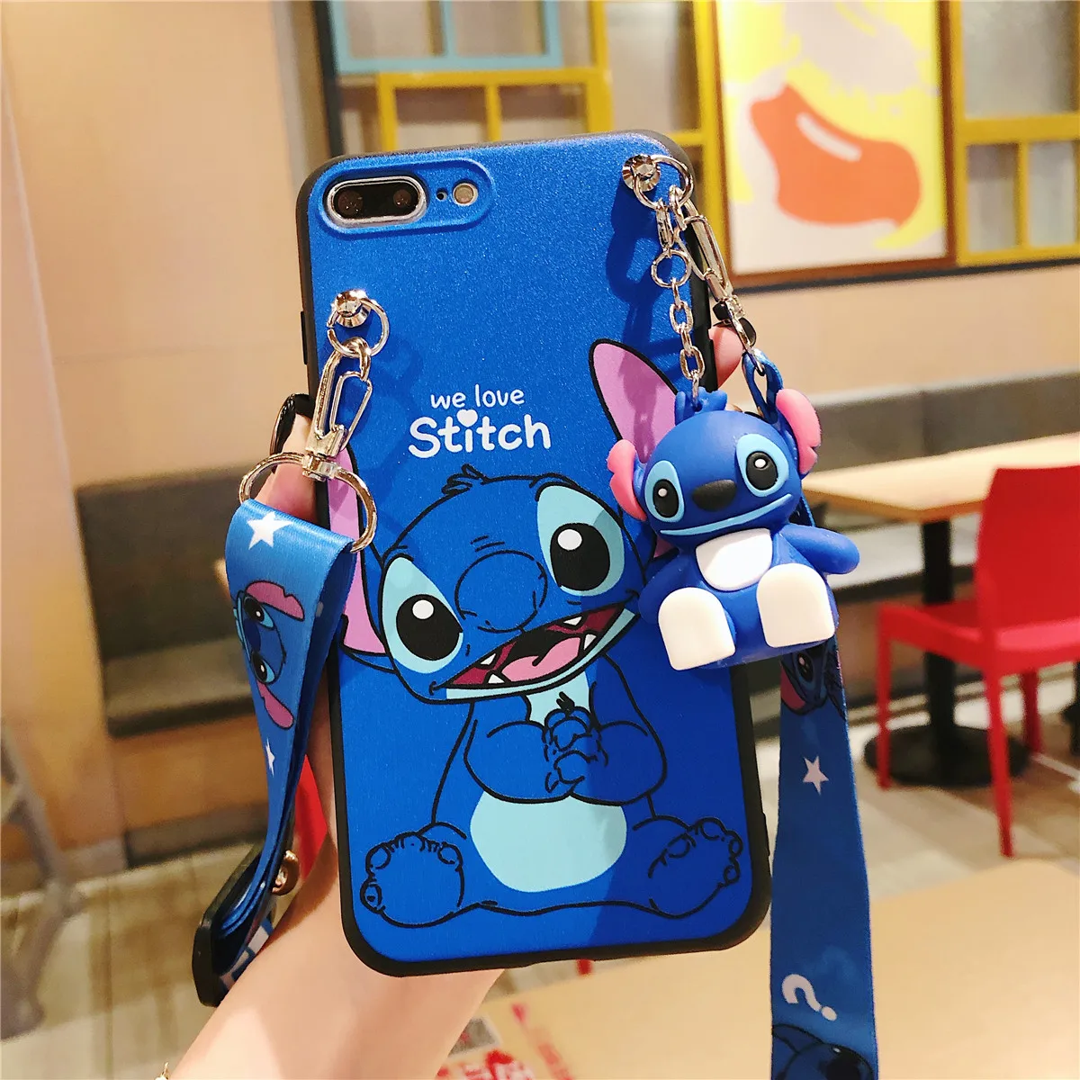 Stitch Phone Case With Holder Rope For Samsung Galaxy A13 A14 A03 A04 A23 A32 A23 A33 A52 A72 A34 A24 A54 A73 S23FE