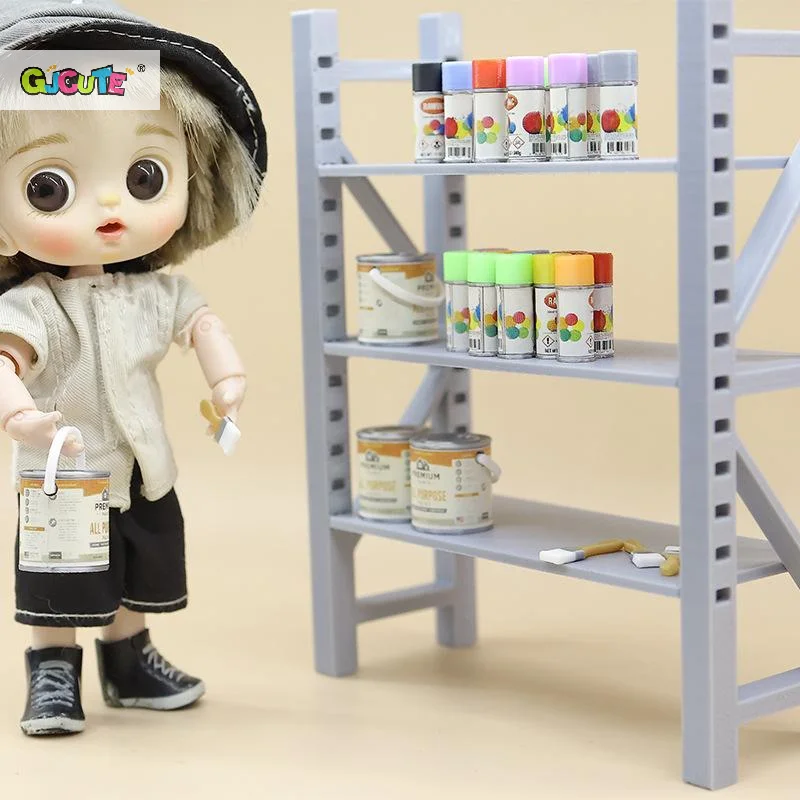 2Pcs 12-inch Miniature Figurine Playhouse Simulation Mini Doll House Miniature Paint Bucket Paintbrush Model For Pretend Play