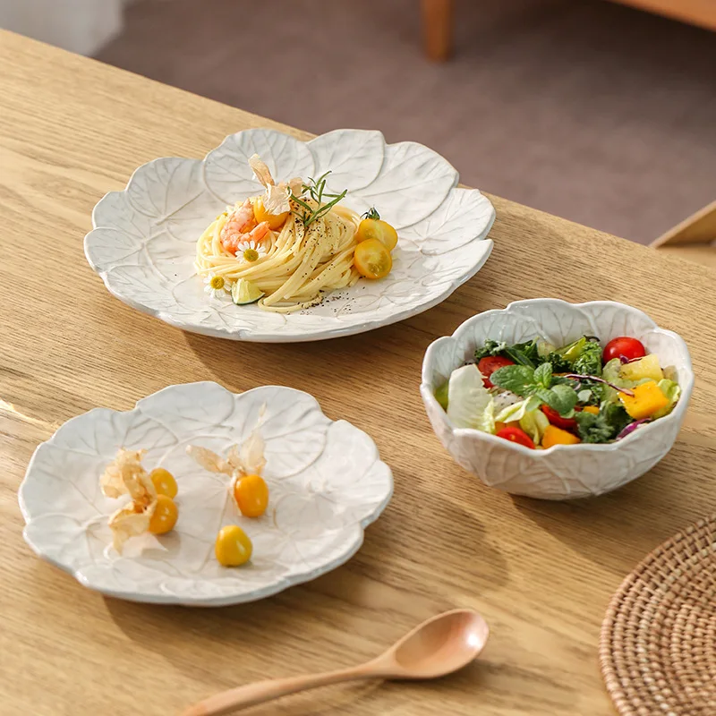 

Винтажная тисненная керамическая тарелка для макарон, салата, стейка, ретро креативная обеденная тарелка в стиле вестерн