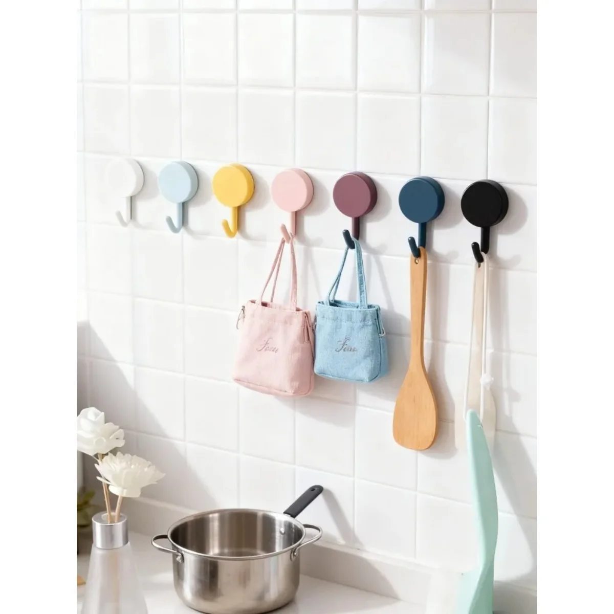 10Pcs Macaron Adhesive Hooks - Colorful Heavy Duty Removable, No Drill Wall Hooks for Kitchen Bathroom Door Hanging Storage
