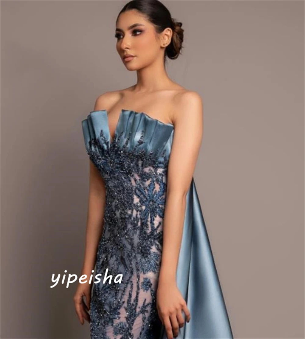 Customized Fashion Sexy Casual Strapless A-line Quinceanera Beading Paillette / Sequins Tulle Charmeuse Evening