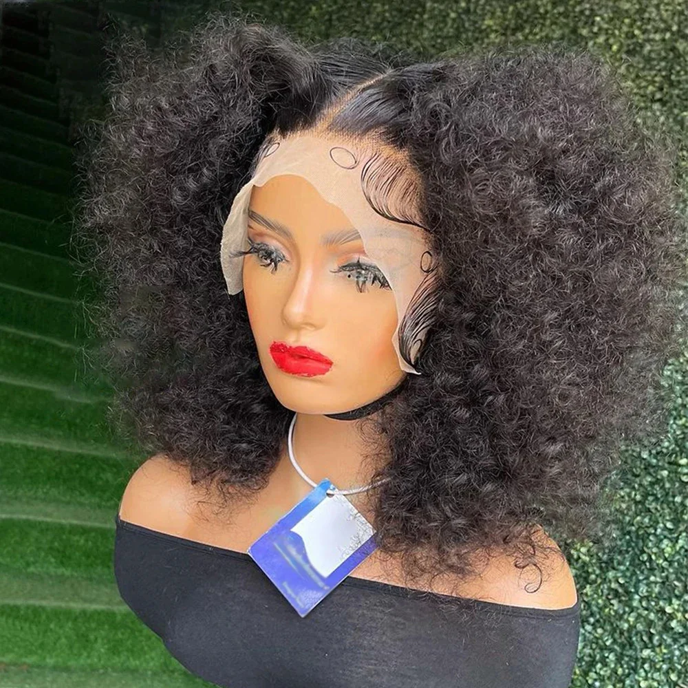 

Natural Black Glueless 180Density Soft 26inch Long Kinky Curly Deep Lace Front Wig For Women With Baby Hair Preplucked Daily