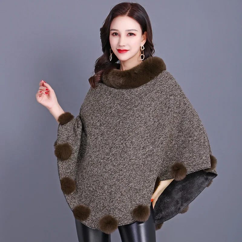 Autunno Inverno Nuova Pelliccia D'imitazione Cappotto Delle Donne Scialle Sciarpa Imitazione Lontra Coniglio Capelli Poncho Alla Moda di Lusso Mantelle Cachi Mantelli