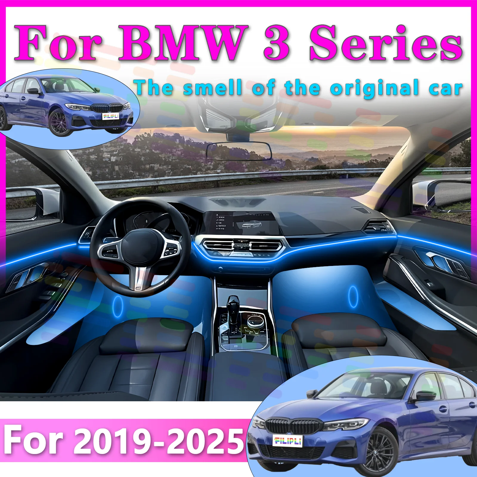 

FILIPLI для BMW 3 серии 7, внутренняя светодиодная лента, акриловое, 64 цвета, приложение, управляемое для освещения, удовольствия вождения