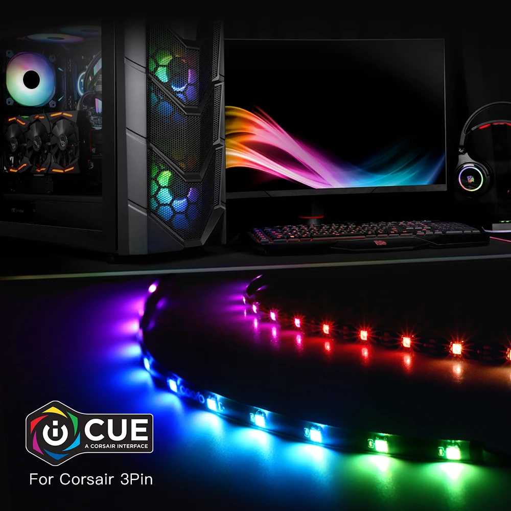 40cm Addressable WS2812b Digital LED Strip for iCUE a CORSAIR Interface, Rainbow RGB LED Lighting Kit for PC Computer Case Decor