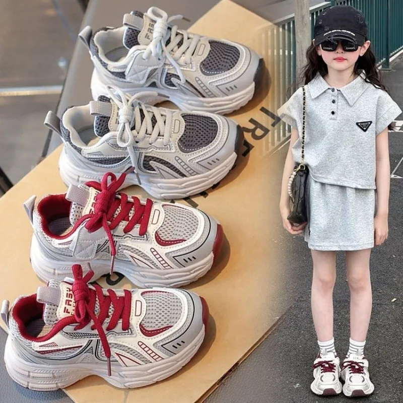 

2025 Autumn New Kids Mesh Sports Shoes Soft Sole Non-Slip Breathable Fashion Big Kids Versatile Casual Single Sneakers