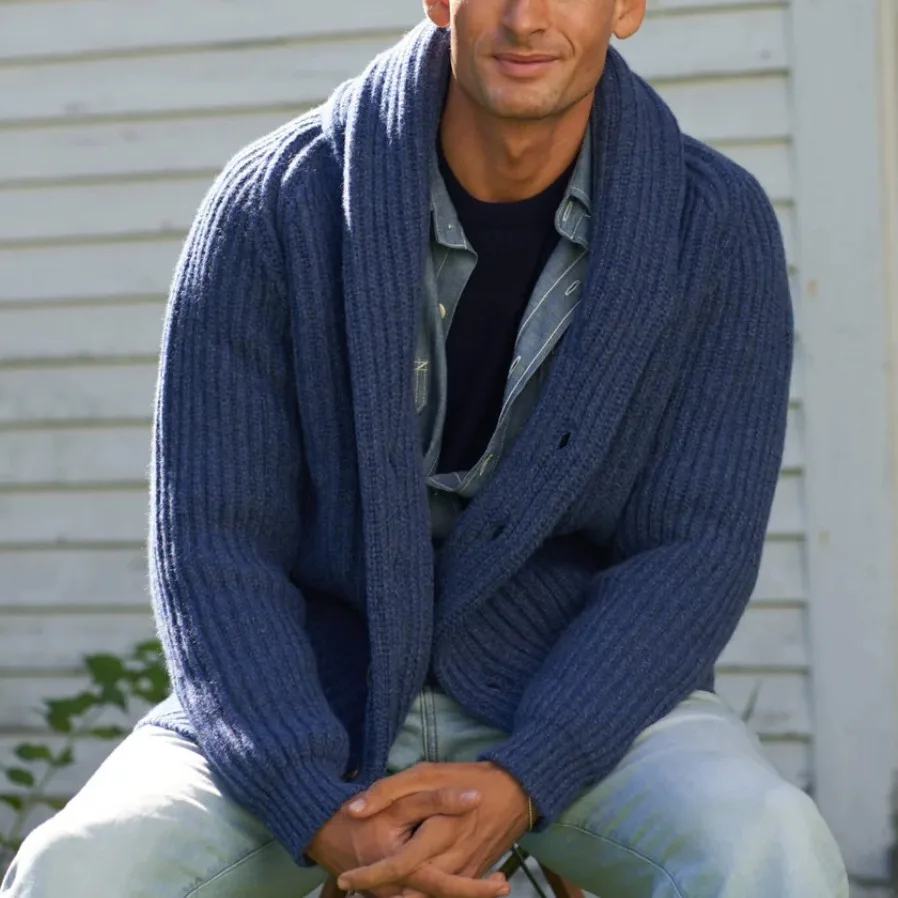 

Men's Sweater Solid Color Lapel Knitted Sweater Jacket