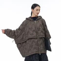 Korean Version of The Design Bat Sleeve Down Jacket 2024 Winter New Loose and Thin Large Size Women's Hooded Jacket