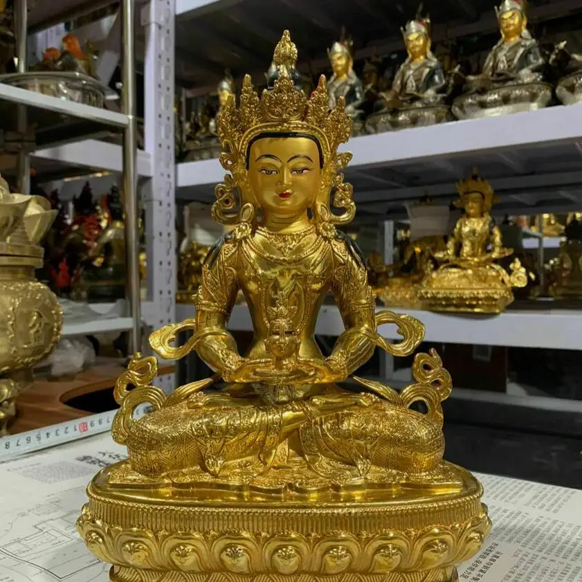 

12" 30cm Genuine Bronze Sakyamuni Buda Statue Amitayus Amitabha Buddha Statues