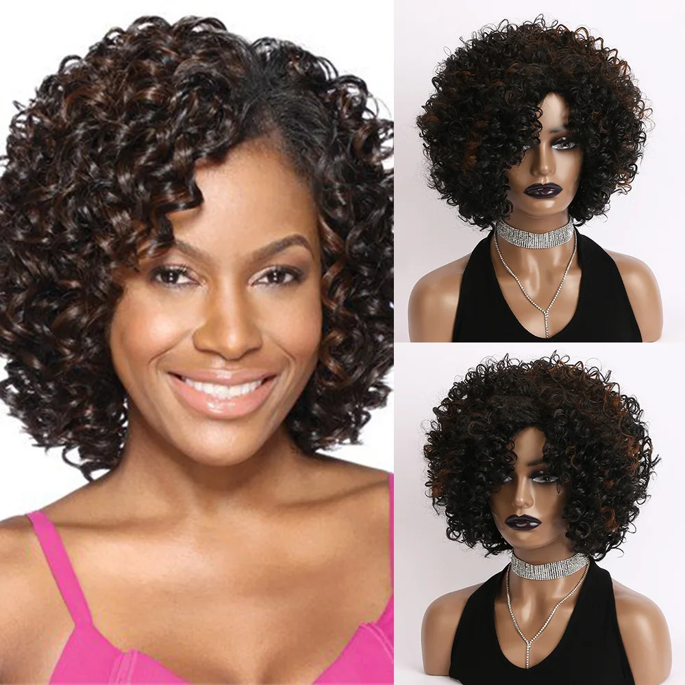 

Synthetic Curly Wig Short Afro Kinky Wig Fashion Elastic Cap Voluminous Style for Daily Wear Party Cosplay