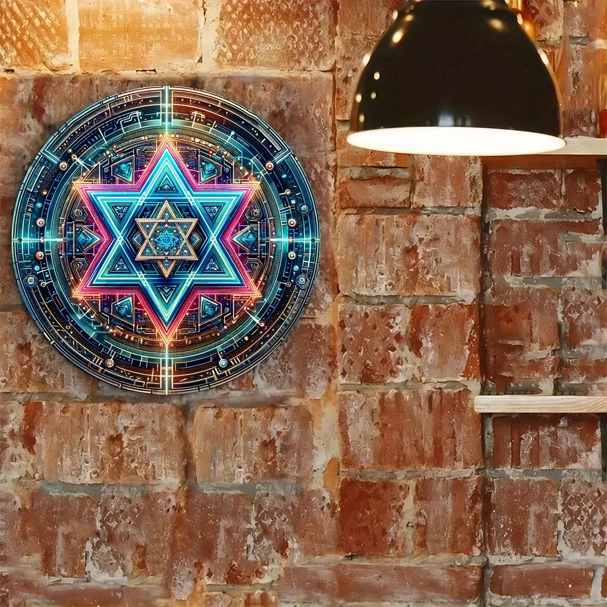 قطعة واحدة من لافتة ألومنيوم معلقة على شكل نجمة داود العتيقة - إكليل حديقة مستدير أنيق، 8 بوصة، فضي، أدوات حرفية وإمداد، حصيرة متينة #5