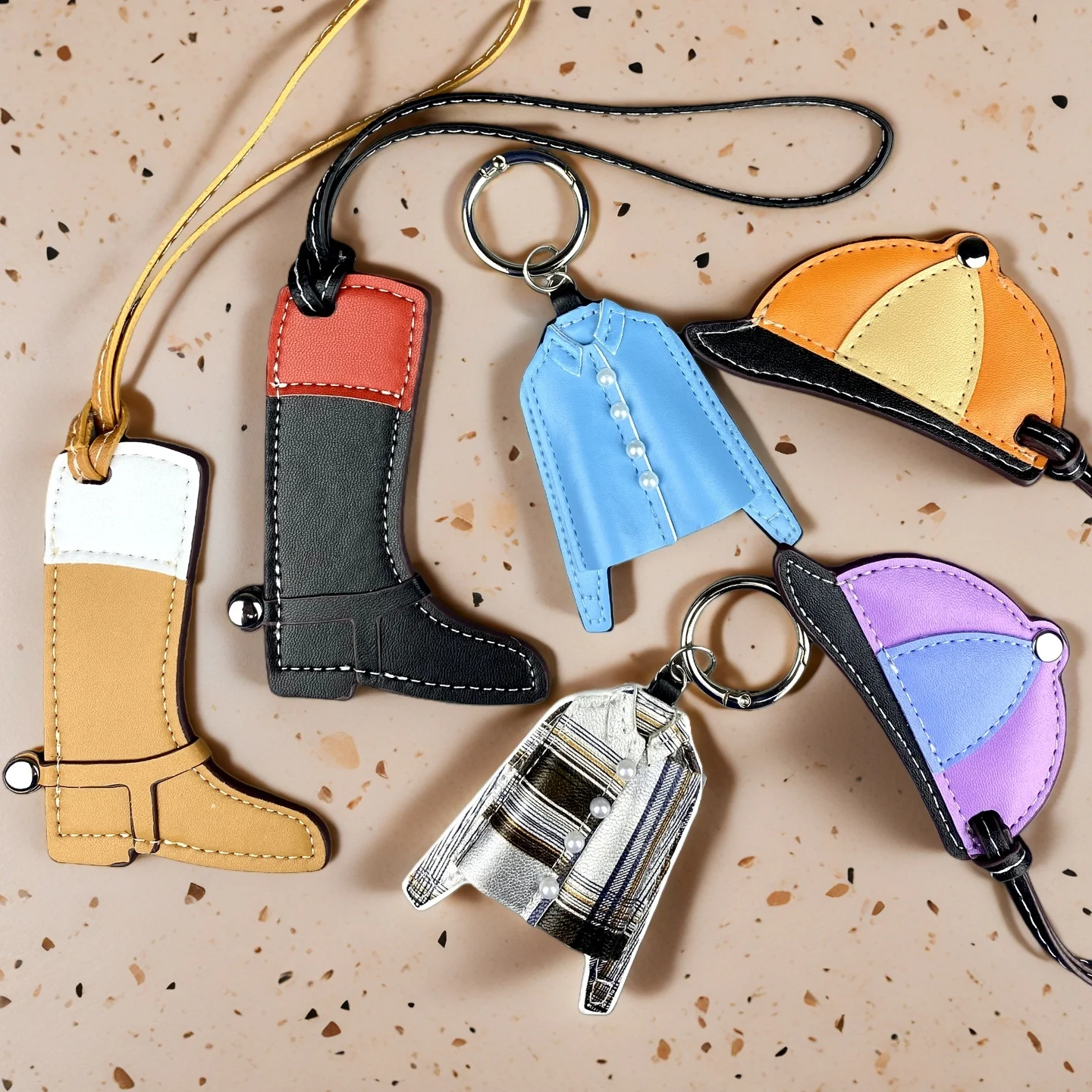Cute PU Leather Bag Charms Set - Mix & Match Boot, Cap & Shirt for Your Unique Style | Fun, Playful Accessories for All Bag Size