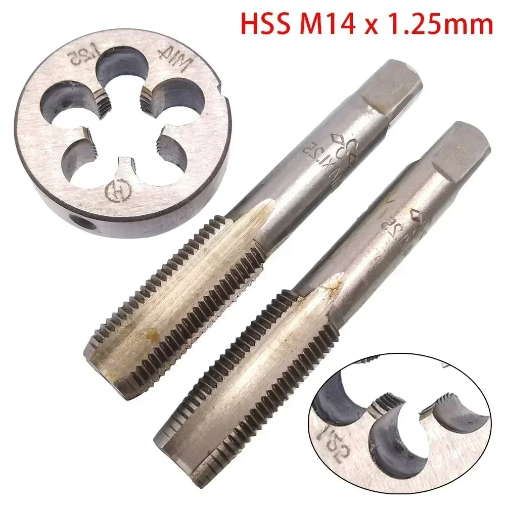 Tap Die Set HSS M14X 1.25mm Taper & Plug Tap & M14 X 1.25mm Die Metric Thread Right Hand HSS Screw Tap Drill Bit Set Hand Tool/