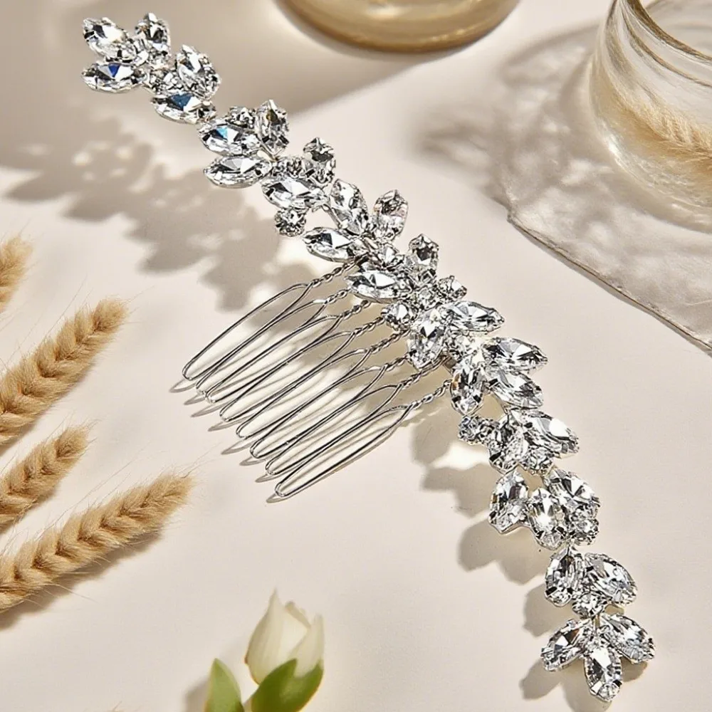 Sisir Rambut Mewah Berujung Perak, Tiara Emas, Jepit Rambut Bertabur Batu Rhinestone, Hiasan Kepala Geometris, Jepit Rambut Sehari-hari