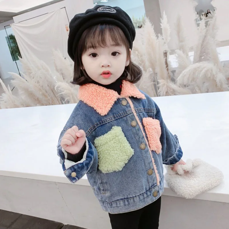 Autumn Winter Velvet Thick Girls Denim Jackets New Arrival Warm Coats Fashion Casual Turn-down Collar Matching Girls Outerwear