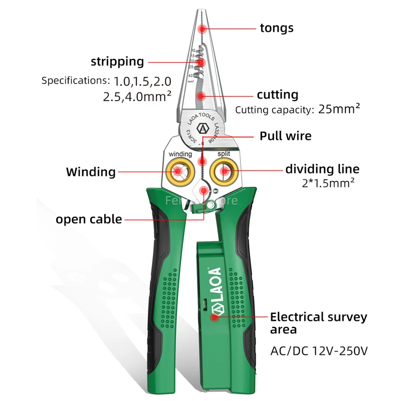 LAOA 8-In-1 Stainless Steel Multifunctional Wire Stripping Pliers LA324107 LA324108 Electric Measuring and Electricians