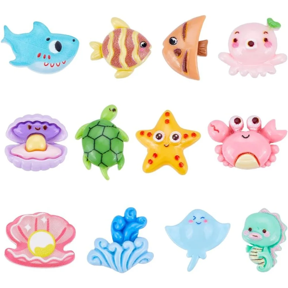 

120 шт. 12 океанских смол, подвески в виде животных, кабошоны, милый летний пляж, море, Гавайи, животные, ракушка, черепаха, кабошон, подвеска, оптом
