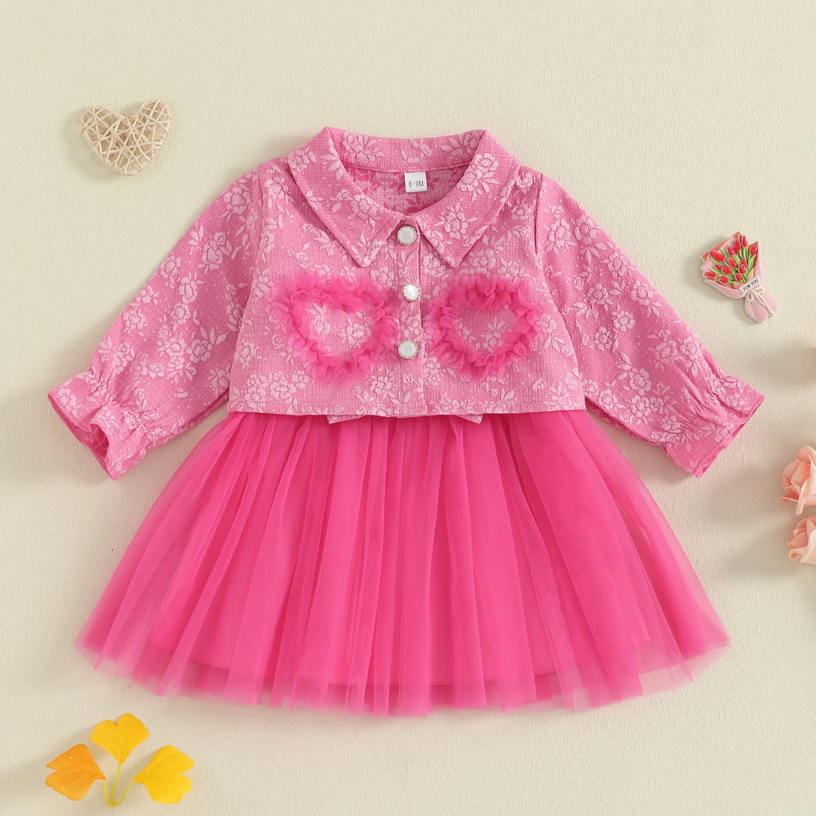 Toddler girl fall outfits floral jacquard jacket with cami dress