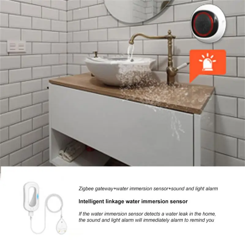 Tuya Zigbee Smart Sound en Light Alarm100DB 2-in-1 Sensor Batterij USB Dual Power Smart Home Werkt met Smart Life Zigbee Hub