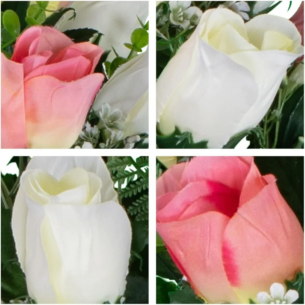 زهور المقبرة الاصطناعية - الورود الكريمية والوردية - سرج زهرة الرأس ومجموعة مطابقة لديكور Gravesite