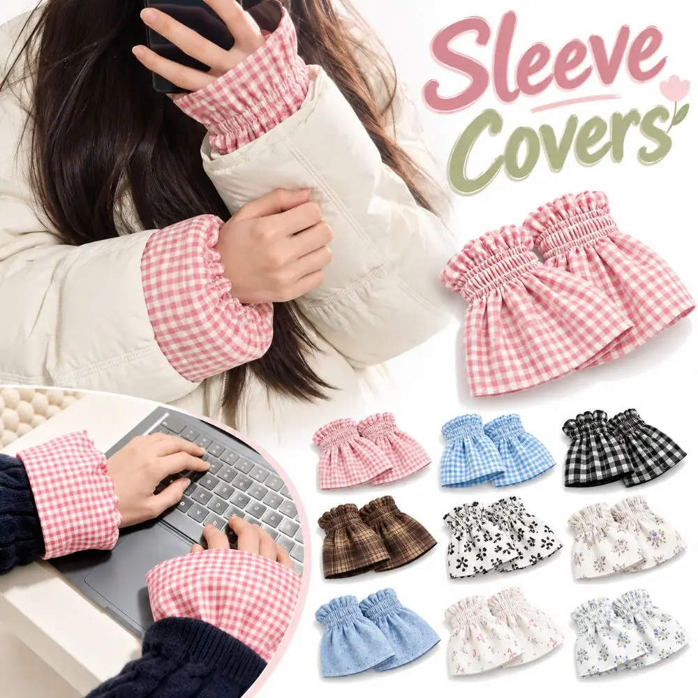 Floral Print Sleeve Covers Plaid Pattern Double-sided Arm Sleeve Protectors Soft Fabric Smocked Elastic Sleeve Guards Daily Wear