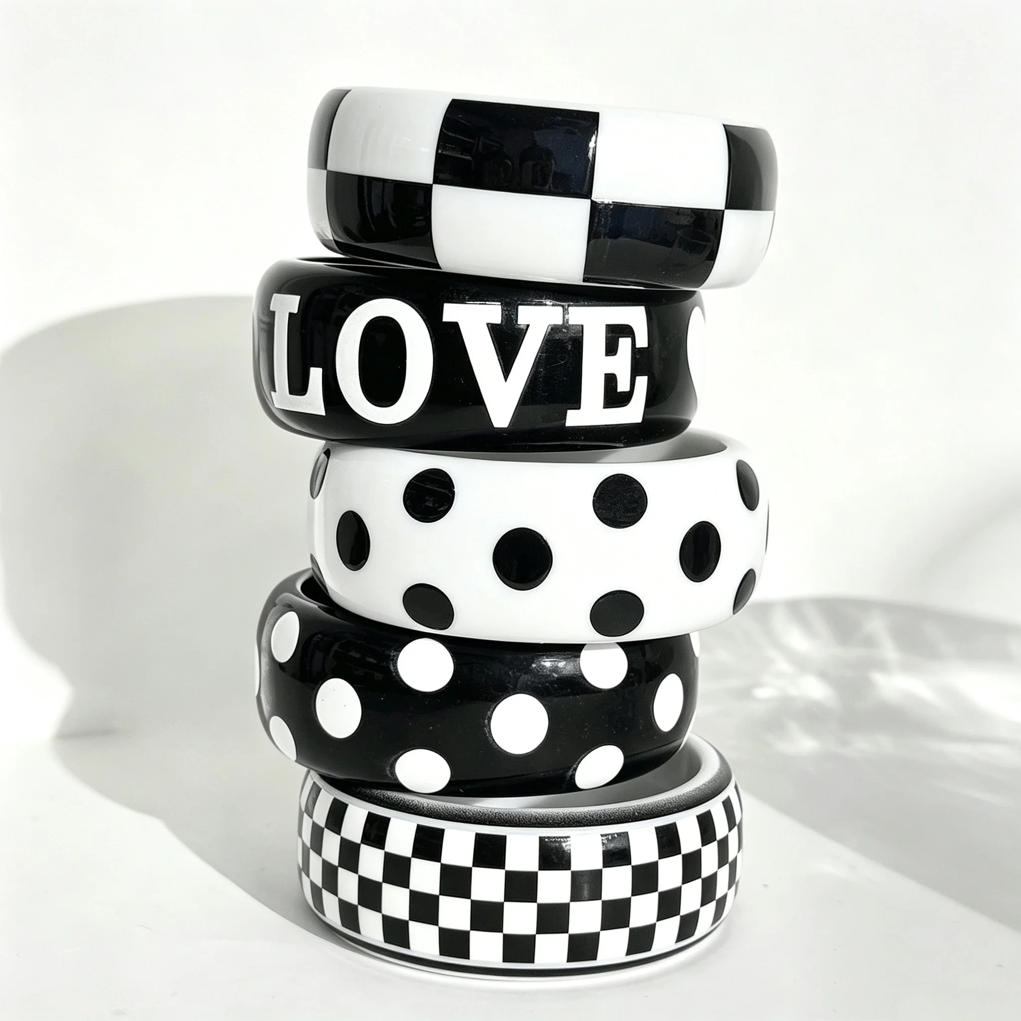 New Black White Polka Dot LOVE Letter Wide Geometric Bracelet Women's Jewelry Trendy Street Style Everyday Wear Party Gifts