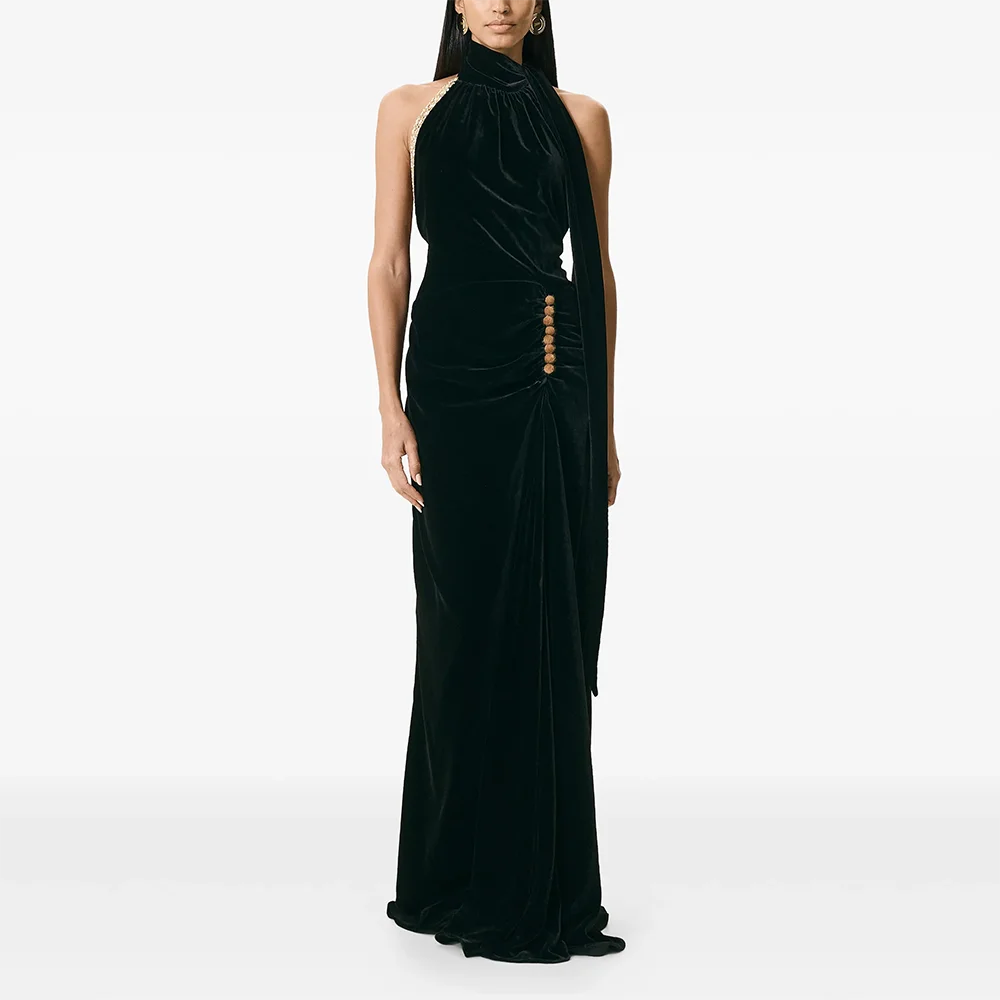 Abiti da sera lunghi personalizzati con colletto alto Abiti da ballo eleganti per occasioni formali Abiti da ballo lunghi fino al pavimento in cristallo 2025